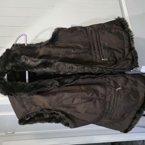 Brown Faux Fur Trim Vest